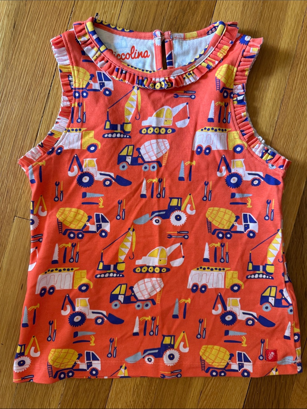 NWOT Piccolina Girls' Orange Construction Print Tank Top